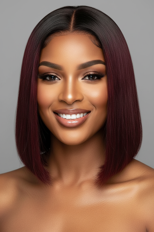 Floélys Rubis – Femme souriante bob bordeaux